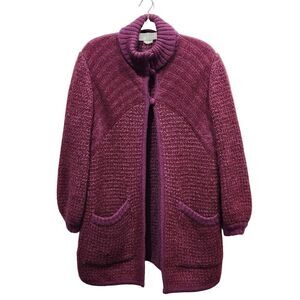 Mette Purple Mohair Chenille Turtleneck Coatigan, 44(US16)